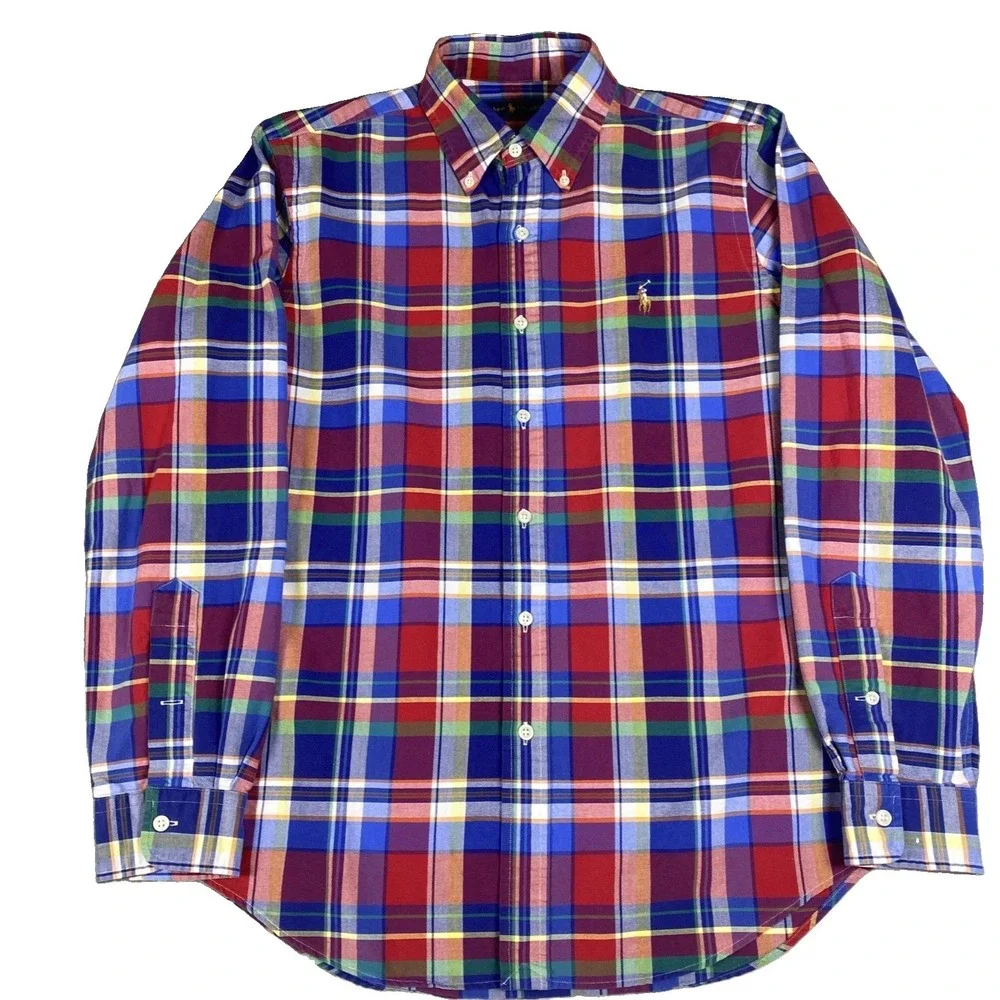 Polo Ralph Lauren Men's Medium Madras/plaid Button Down Shirt Flesh Pony Y2K